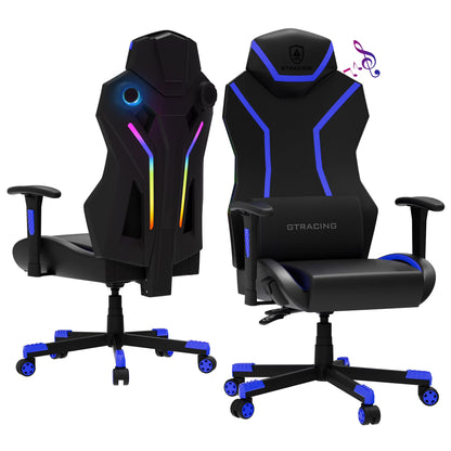 GTRACING LUFT-600 Gaming Chair with Bluetooth Speakers and LED Lighting, White