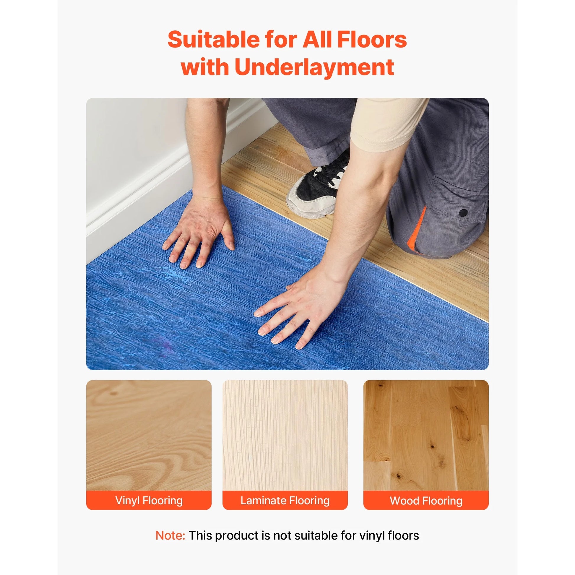 KFFKFF Floor Underlayment 400 sq. ft, 3mm Laminate Flooring Padding with Vapor Barrier, Durable Fiber+PE Film, Noise Reduction & Soundproofing for Vinyl & Wood (2 Rolls x 200 sq. ft)