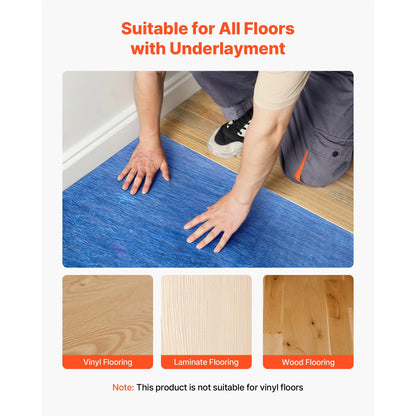 KFFKFF Floor Underlayment 400 sq. ft, 3mm Laminate Flooring Padding with Vapor Barrier, Durable Fiber+PE Film, Noise Reduction & Soundproofing for Vinyl & Wood (2 Rolls x 200 sq. ft)