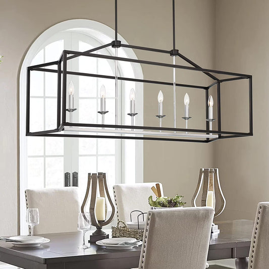 Vanity Art 6 Lights Kitchen Island Linear Pendant Chandelier | Modern Hanging Lighting Farmhouse Light Fixtures for Over Dining Table Kitchen Living Room 15056-BK-CH