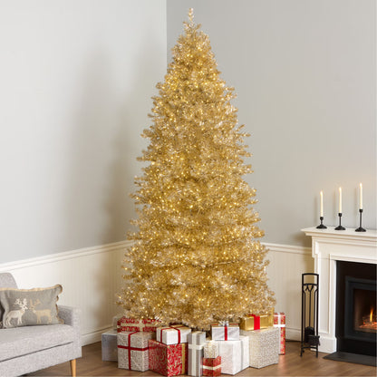 National Tree Company Pre-Lit Artificial Christmas Tree, Platinum, Tinsel, 1250 Warm White LED Rice Lights, Includes Stand, 7.5 Feet