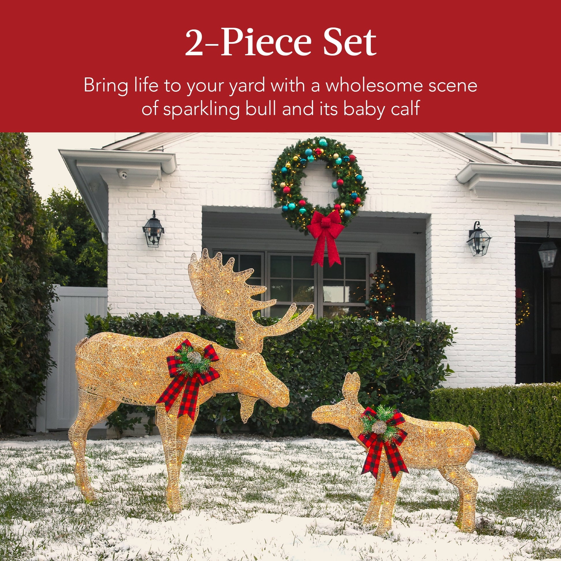 Best Choice Products 2-Piece Moose Family Lighted Christmas Yard Decor Set w/170 LED Lights, Stakes, Zip Ties - Gold
