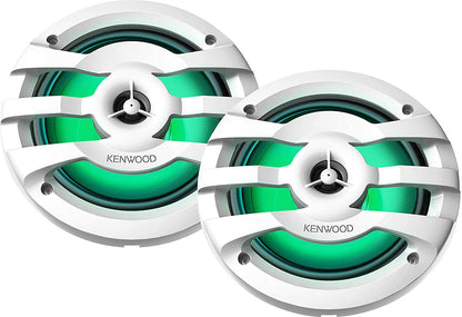 KENWOOD KFC-1673MRWL 6.75 2-Way Marine Speaker(White) with RGB Lighting, Remote Control Included, 260 Max Power