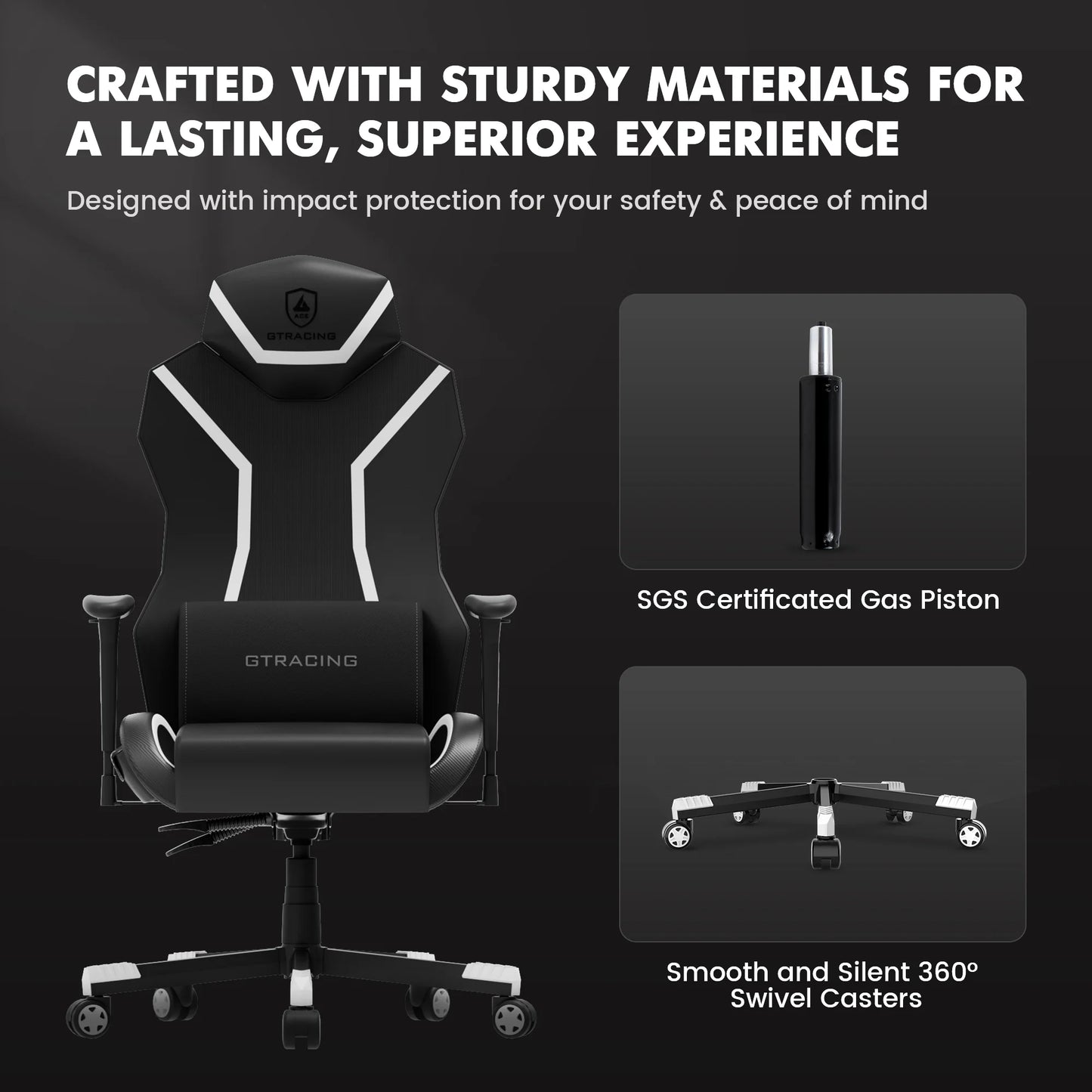 GTRACING LUFT-600 Gaming Chair with Bluetooth Speakers and LED Lighting, White