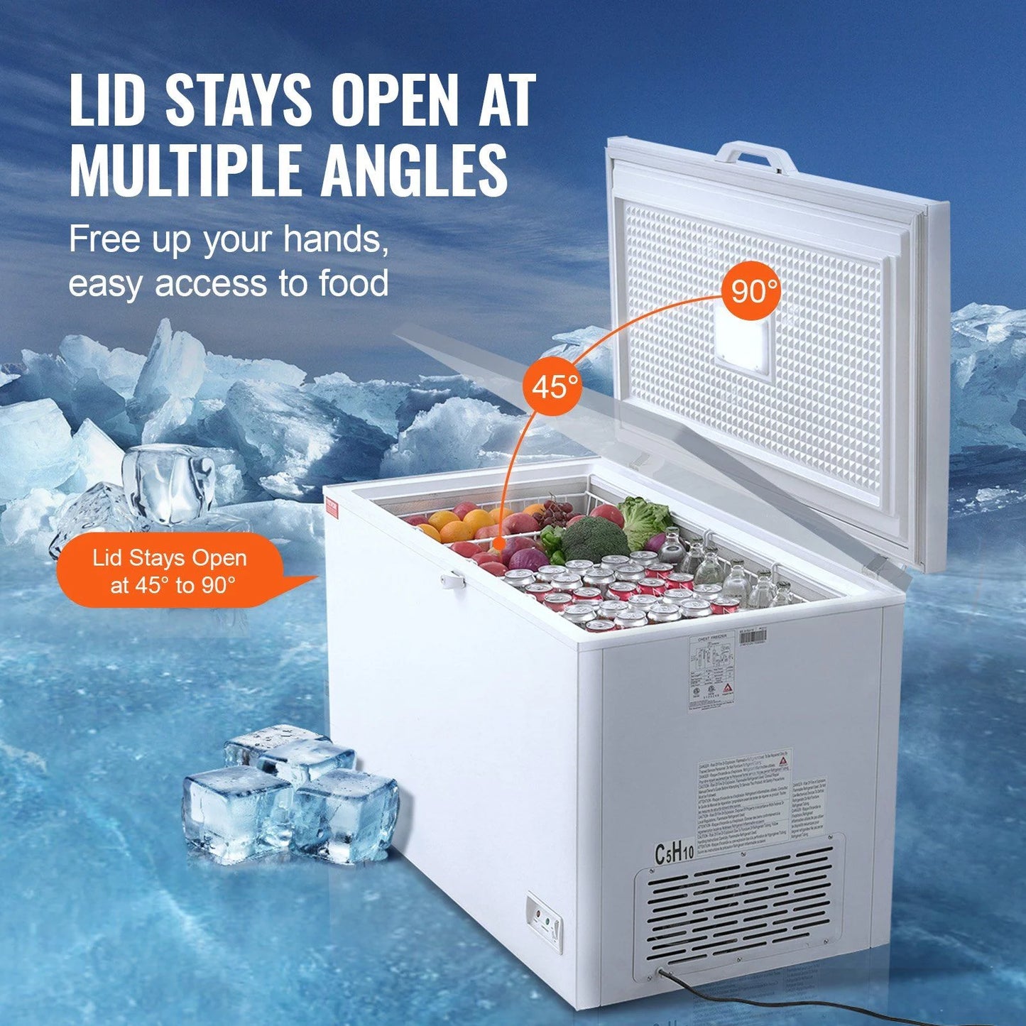 STAWAY 12.8 Cu.ft Chest Freezer - Large Deep Freezer with Adjustable Thermostat, Locking Lid, LED Lighting, 4 Baskets & 6 Wheels - Ideal for Home & Commercial Use