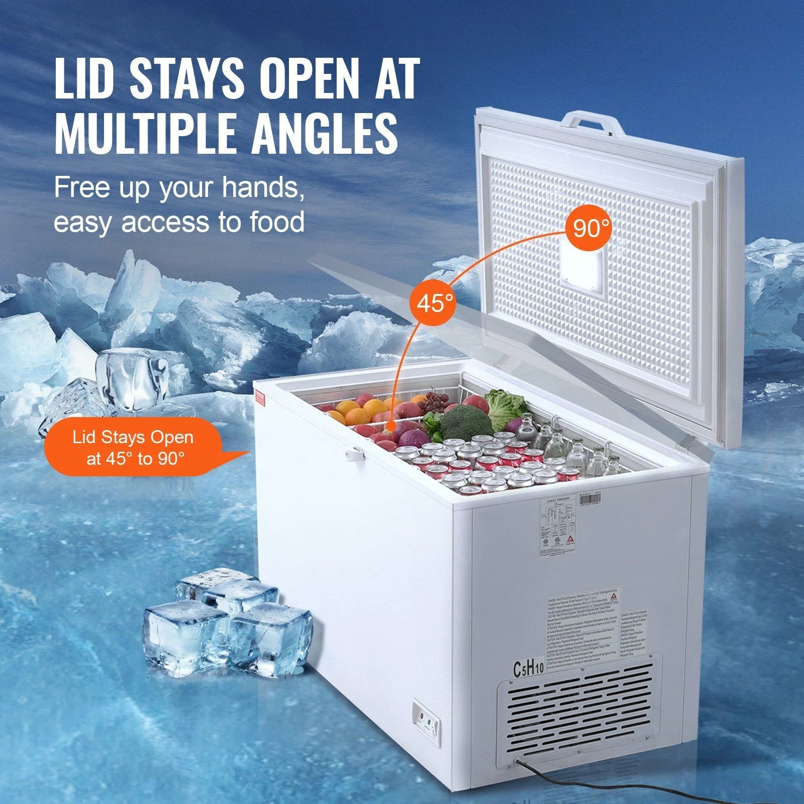 STAWAY 12.8 Cu.ft Chest Freezer - Large Deep Freezer with Adjustable Thermostat, Locking Lid, LED Lighting, 4 Baskets & 6 Wheels - Ideal for Home & Commercial Use
