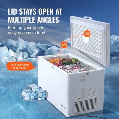 STAWAY 12.8 Cu.ft Chest Freezer - Large Deep Freezer with Adjustable Thermostat, Locking Lid, LED Lighting, 4 Baskets & 6 Wheels - Ideal for Home & Commercial Use