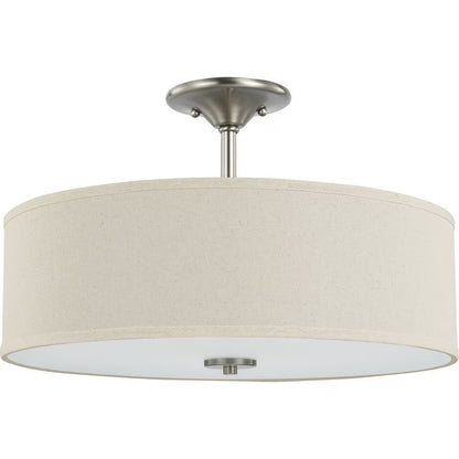 P350168-009-Progress Lighting-Inspire - Close-to-Ceiling Light - 3 Light - Drum Shade in Farmhouse style - 18 Inches wide by 11.5 Inches high-Brushed