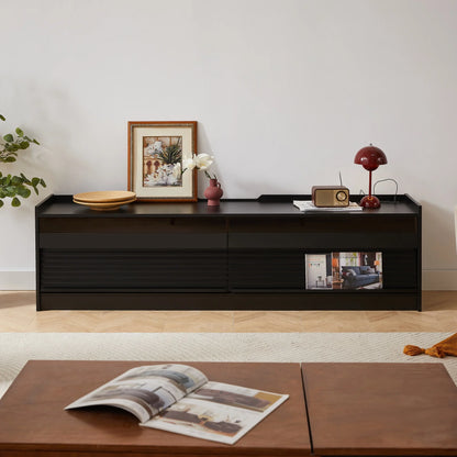 Modern TV Stand with Built-in USB/Type-C Charging & LED Lighting, 4 Tempered Glass Drawers Entertainment Center for 70-79" TVs, Living Room Media Storage Console