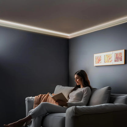7-Piece 94.5? (55.12 ft) Crown Molding with Duct Kit for Seamless Ambient Home Accent Lighting | Waterproof Channel for Easy LED Strip Installation (CROWN MOLDING WITH LED DUCT)