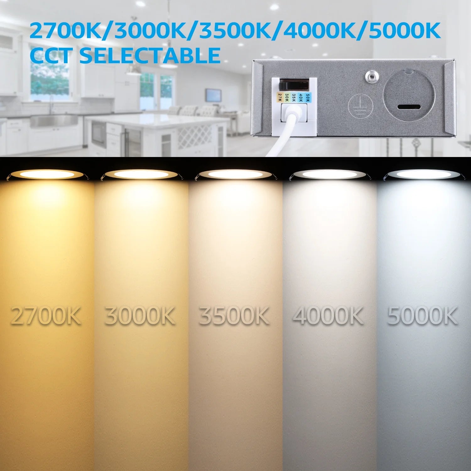 12 Pack 5CCT 3" Ultra-Thin LED Recessed Lighting with J-Box, CRI90, Aluminum, 2700K3000K3500K4000K5000K, 5%-100% Dimmable Slim Recessed Downlight, 6W 450LM, ETL& ES