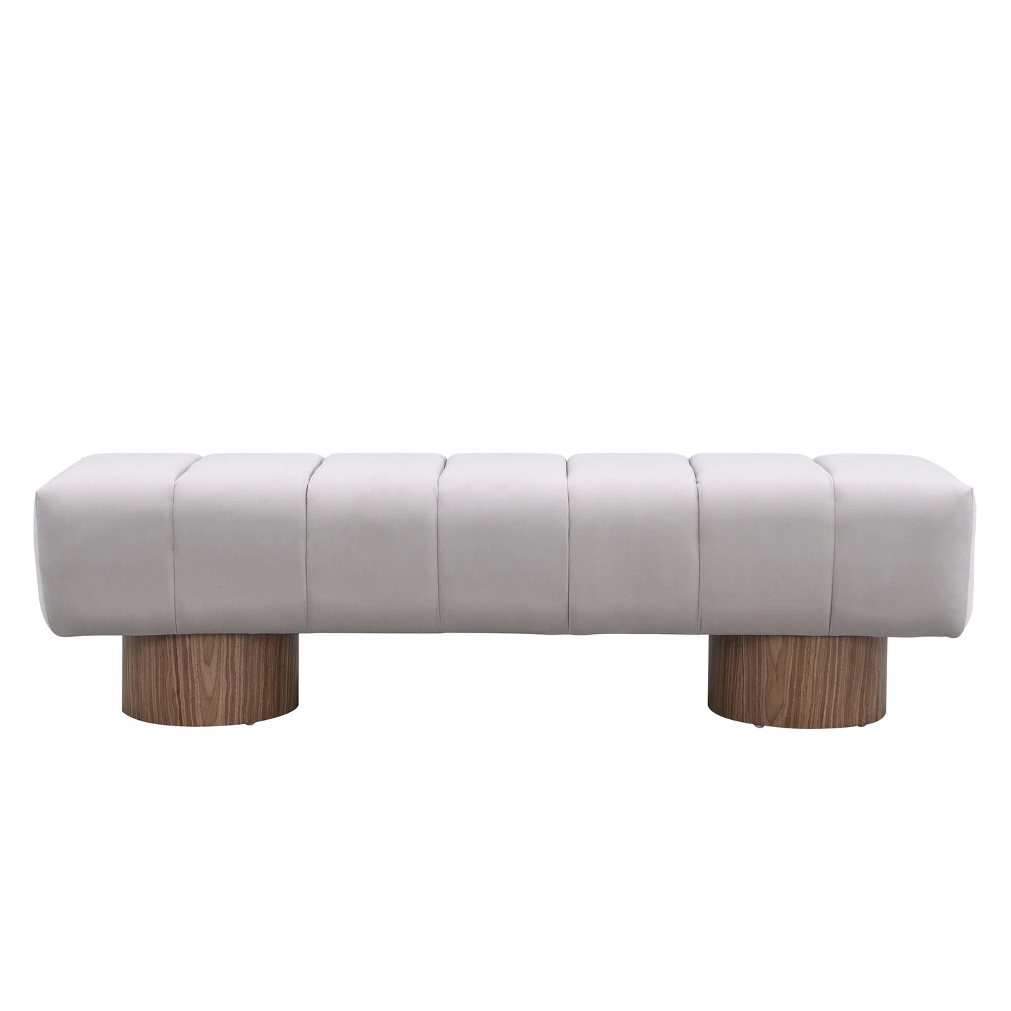 Christopher Knight Home Modern Mid-Century 64" Velvet Tufted Ottoman Bench, Faux Wood Legs, Light Gray