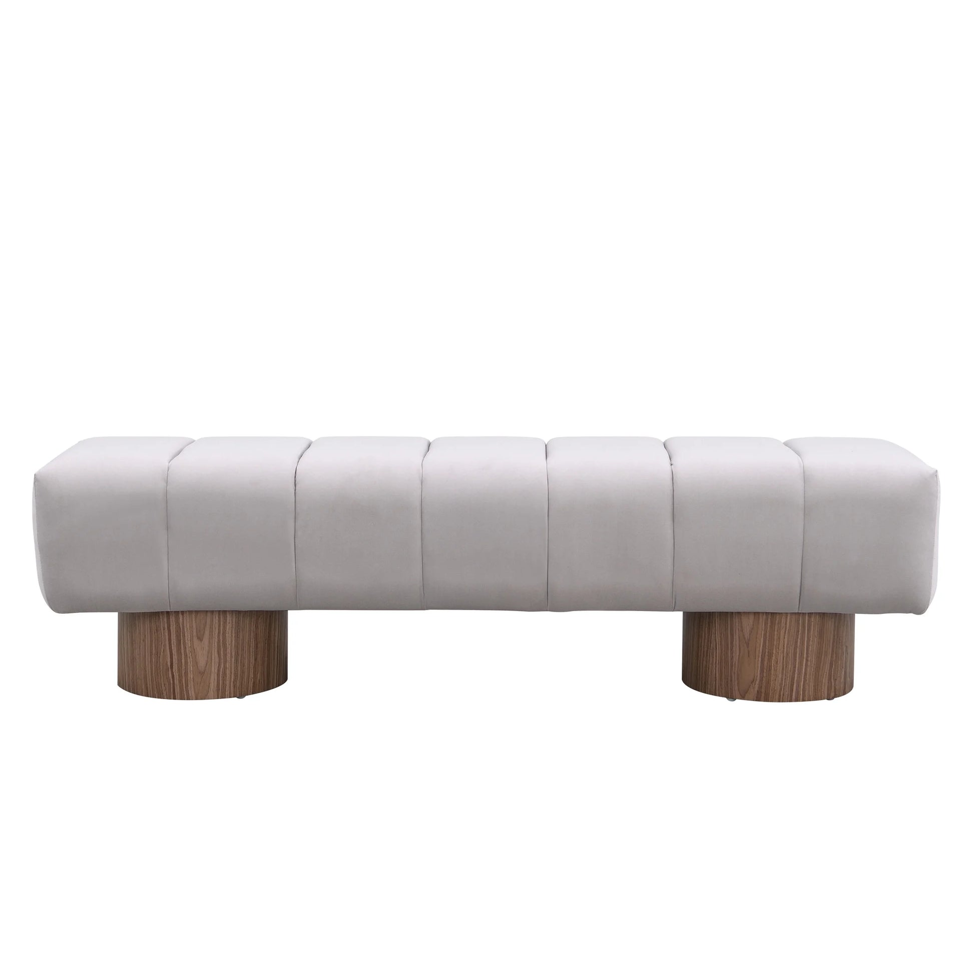 Christopher Knight Home Modern Mid-Century 64" Velvet Tufted Ottoman Bench, Faux Wood Legs, Light Gray
