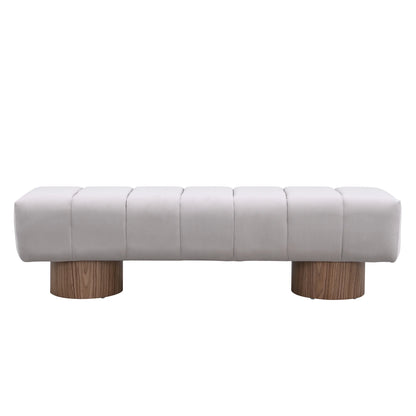 Christopher Knight Home Modern Mid-Century 64" Velvet Tufted Ottoman Bench, Faux Wood Legs, Light Gray