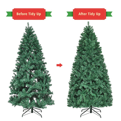 Costway 7Ft Pre-Lit PVC Hinged Christmas Tree 300 LED Lights Green
