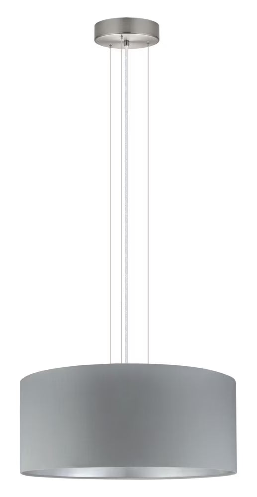 31606A-Eglo Lighting-Maserlo - 3-Light Pendant - Satin Nickel - Grey and Silver-Satin Nickel Finish-Grey Shade Color
