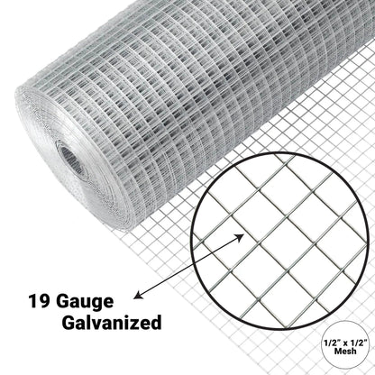 Hardware Cloth 1/2 inch 48in x 100 ft Welded Metal Wire Fencing Roll Mesh, 19 Gauge Square, Chicken Coop Wire Fence