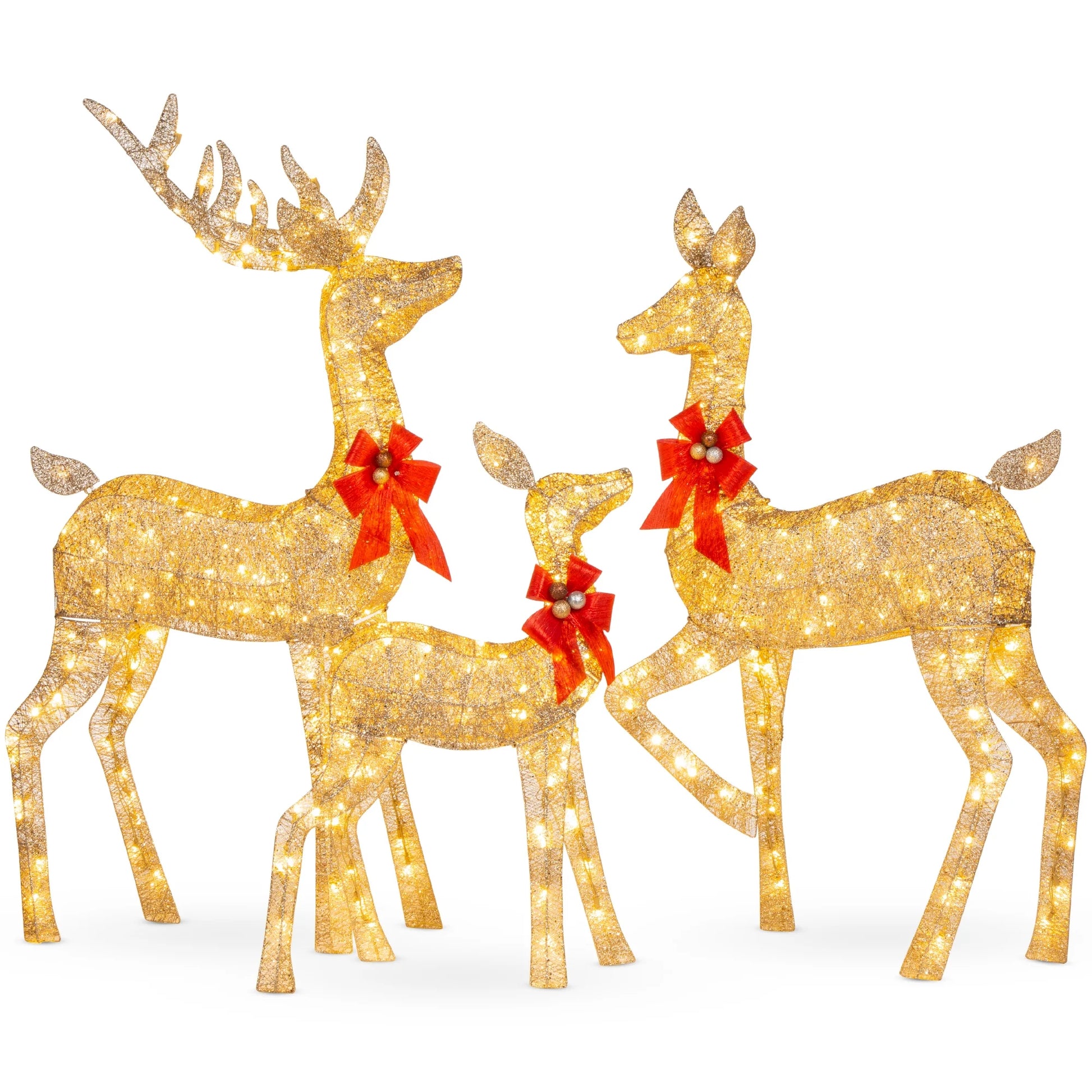 Best Choice Products 6.5ft 3-Piece Lighted Christmas Deer Set Outdoor Yard Decoration w/385 LED Lights, Stakes - Gold