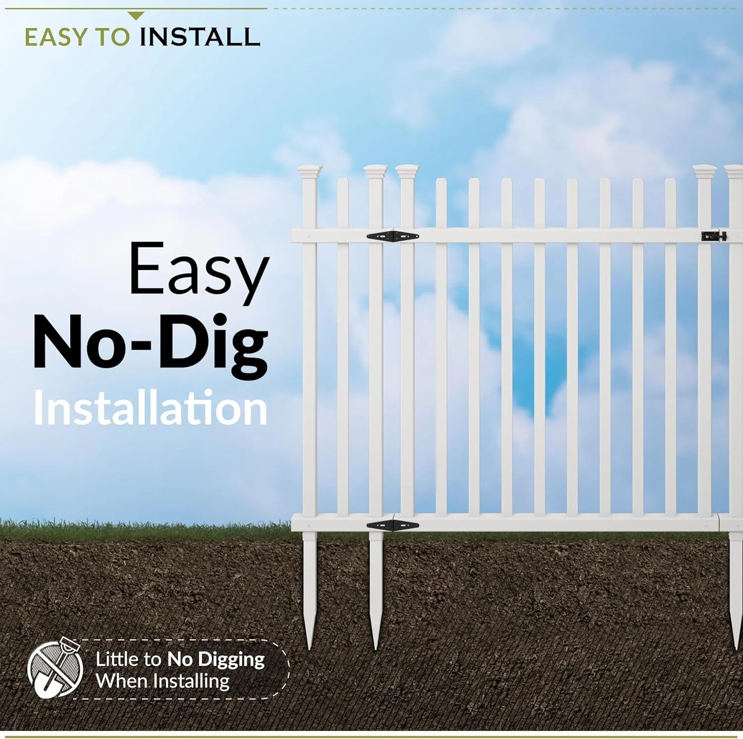 3.5ft H x 5ft W (1 Gate) No Dig Zippity Burbank Gate Kit, White Vinyl Picket Yard Fence Gate with Hardware Included for Burbank Fence Kit, Outdoor Patio and Backyard Gate, ZP19071