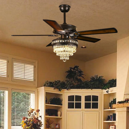 YIOSI 52" Crystal Ceiling Fan Fandelier with Remote Control, Modern Chrome Chandelier Ceiling Fan, Whisper-Quiet Motor, Reversible Blades, LED Lighting, Energy-Efficient, Elegant Living Room Fan