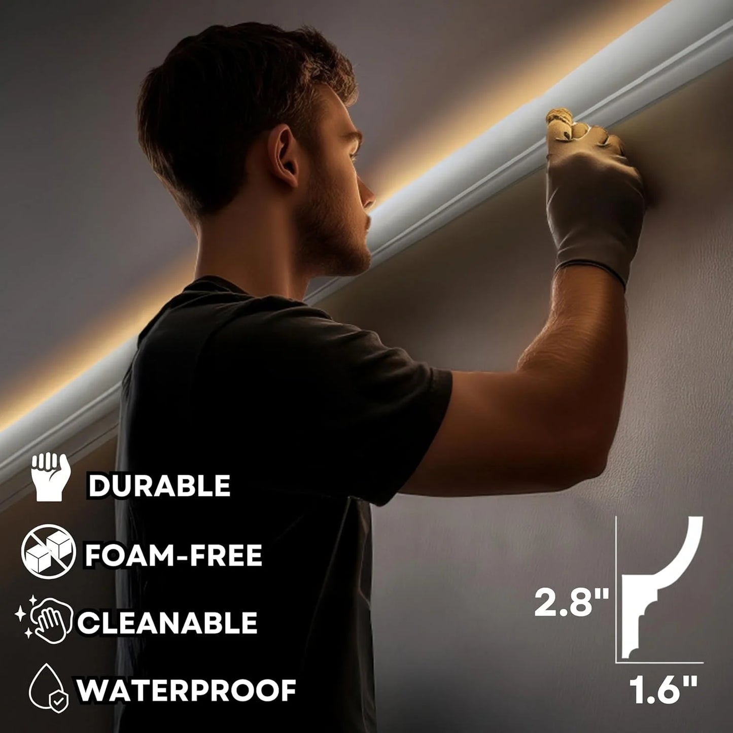 7-Piece 94.5? (55.12 ft) Crown Molding with Duct Kit for Seamless Ambient Home Accent Lighting | Waterproof Channel for Easy LED Strip Installation (CROWN MOLDING WITH LED DUCT)