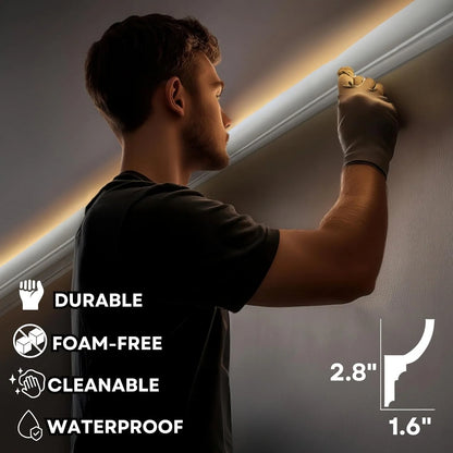 7-Piece 94.5? (55.12 ft) Crown Molding with Duct Kit for Seamless Ambient Home Accent Lighting | Waterproof Channel for Easy LED Strip Installation (CROWN MOLDING WITH LED DUCT)