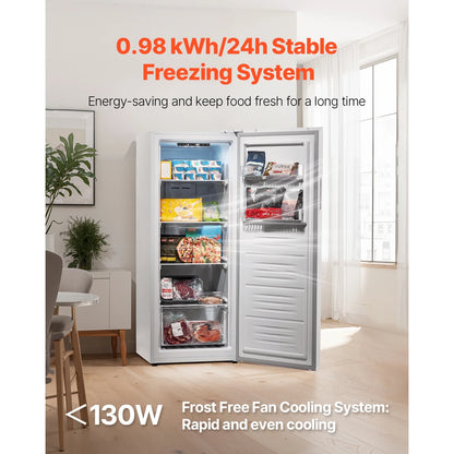 KFFKFF Convertible Upright Freezer/Refrigerator, 11 Cu.Ft Frost-Free Unit with Temperature Control, Reversible Door, Adjustable Shelves, and LED Lighting for Home, Office, or Garage