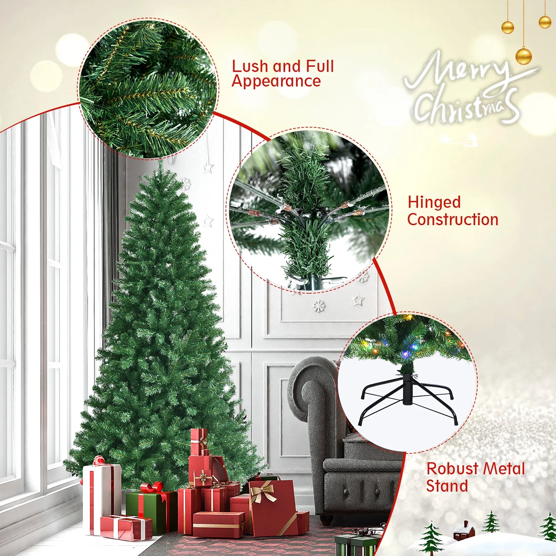 Costway 7ft Pre-lit Hinged Christmas Tree w/Remote Control & 9 Lighting Modes
