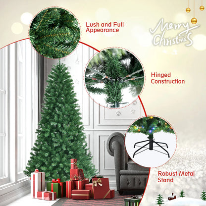Costway 7ft Pre-lit Hinged Christmas Tree w/Remote Control & 9 Lighting Modes