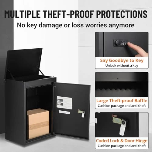 Huloretions Package Delivery Boxes for Outside,Large Package Delivery Drop Box,Galvanized Steel Parcel MailboxCode Lock & Mounting Hardware,Parcel Drop Box for Porch,Curbside