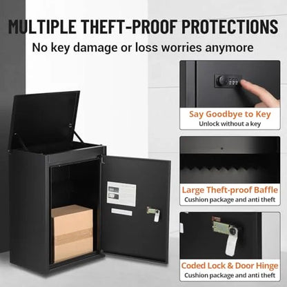 Huloretions Package Delivery Boxes for Outside,Large Package Delivery Drop Box,Galvanized Steel Parcel MailboxCode Lock & Mounting Hardware,Parcel Drop Box for Porch,Curbside
