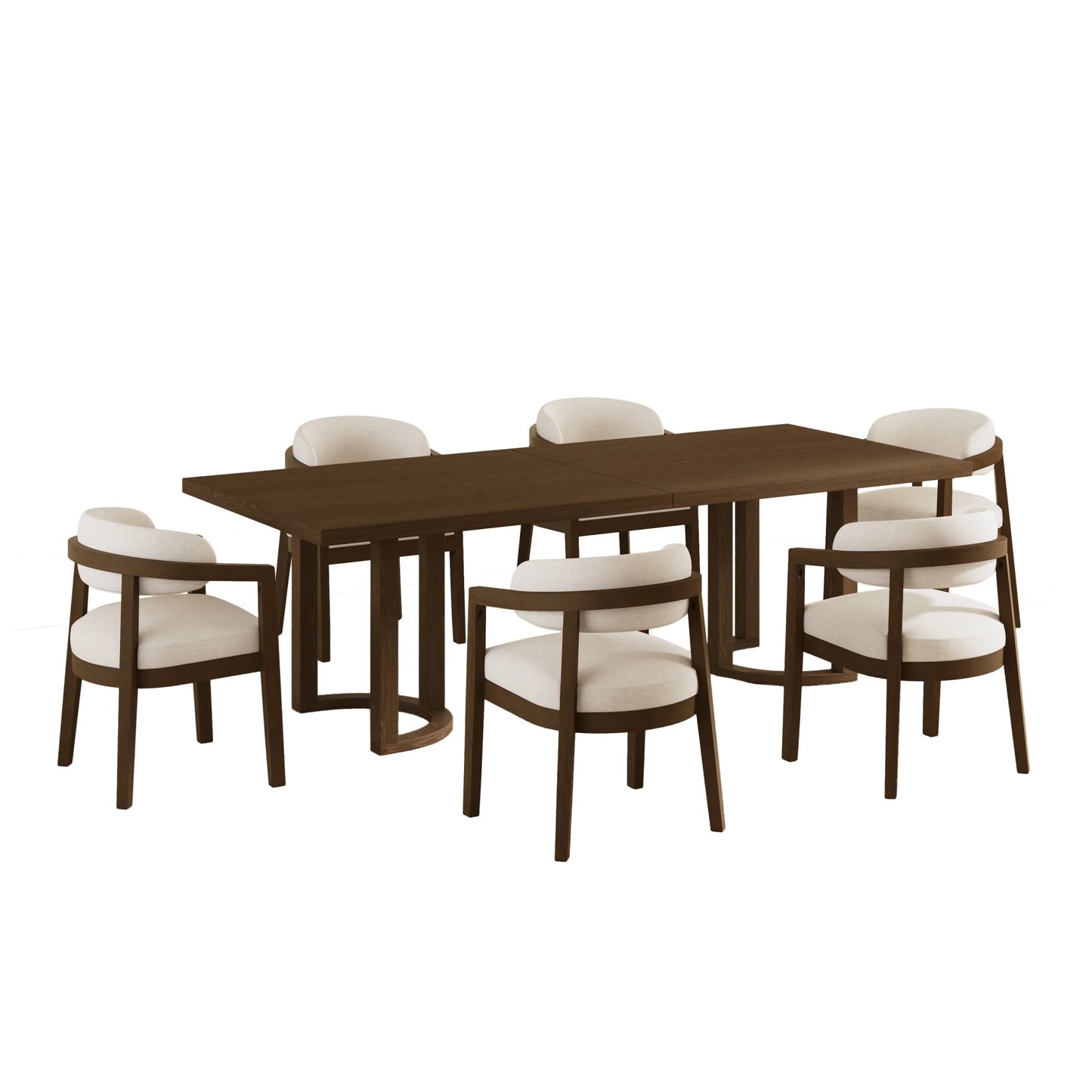 Christopher Knight Home 7-Piece Dining Set with 95" Wood Table, Curved Back Upholstered Armchairs, Walnut & Beige