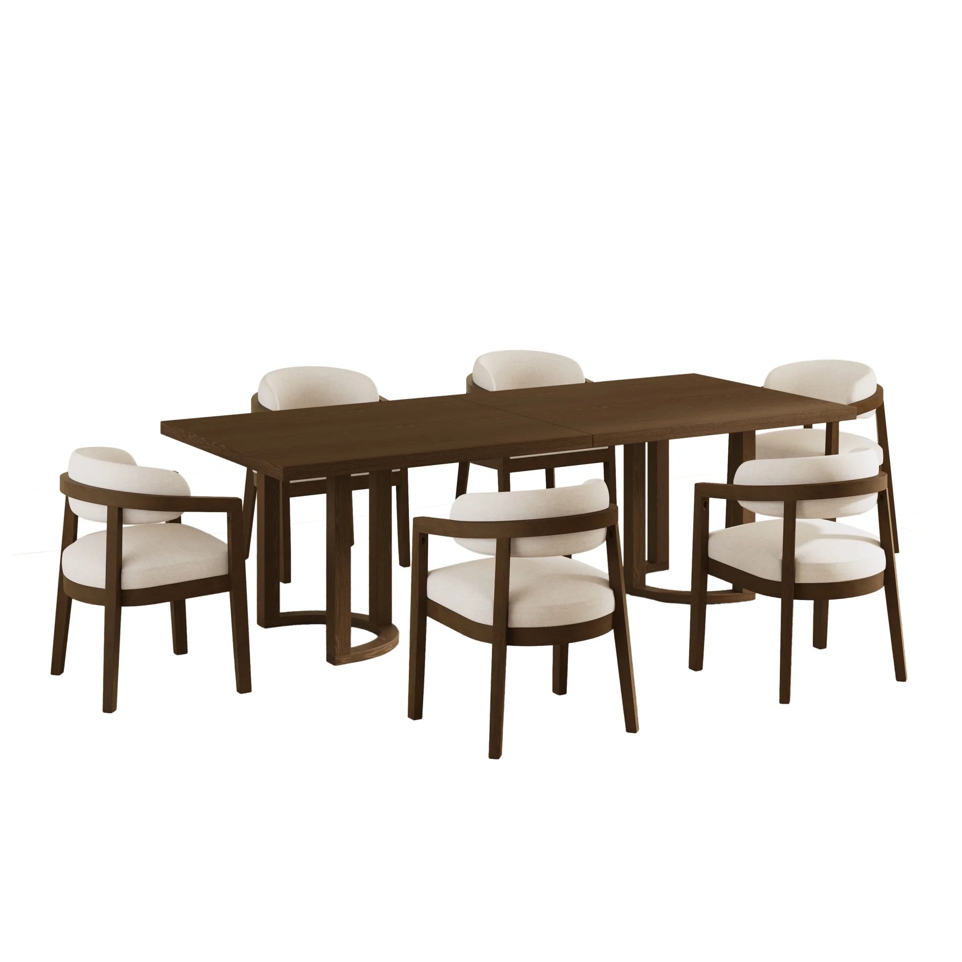 Christopher Knight Home 7-Piece Dining Set with 95" Wood Table, Curved Back Upholstered Armchairs, Walnut & Beige