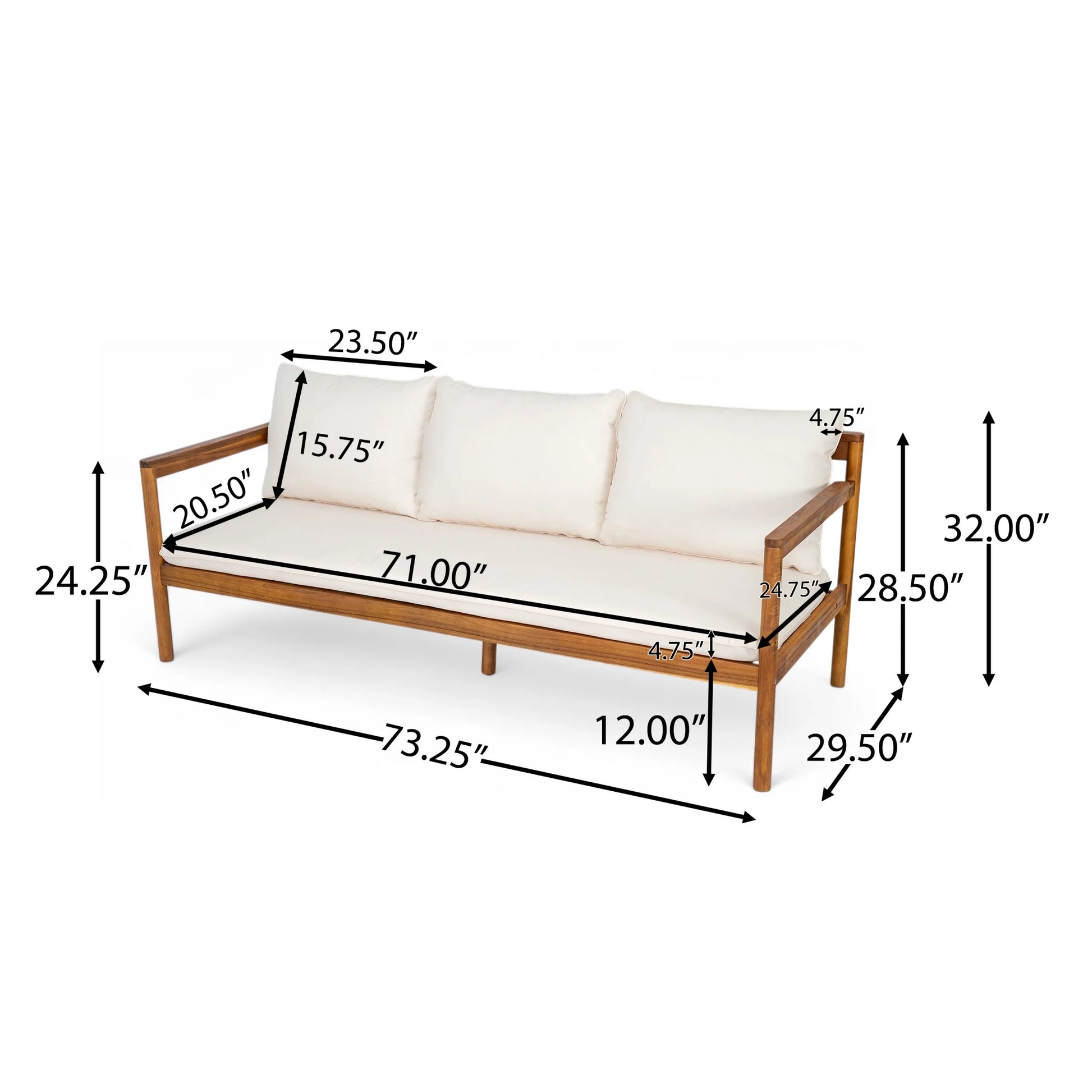 Christopher Knight Home Outdoor Patio 3-Seater Sofa with Rope Back and Cushions, Acacia Wood Frame, Cream+Teak
