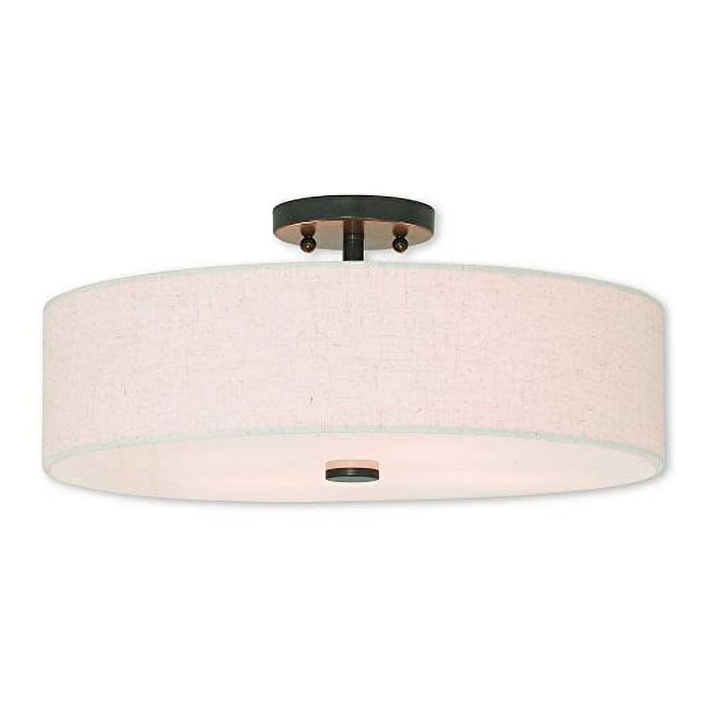 Livex Lighting Meridian 8" 4-Light Metal & Fabric Semi Flush in Brushed Nickel