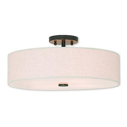 Livex Lighting Meridian 8" 4-Light Metal & Fabric Semi Flush in Brushed Nickel