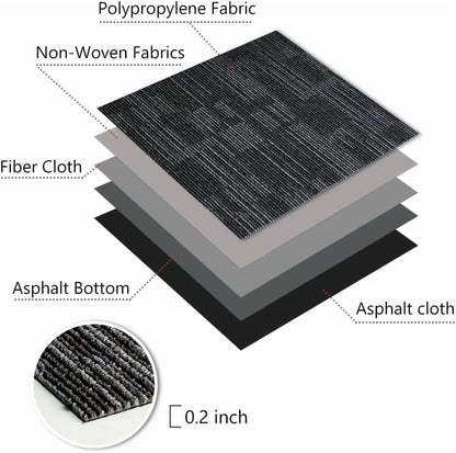 Fas Home Carpet Floor Tiles 24? x 24? Commercial Carpet Squares 18 Pcs Peel and Stick Non-Slip Office Soft Tiles DIY Installation for Living Room Bedroom Study Hotel, Dark Gray