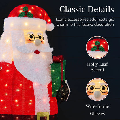 Best Choice Products 5ft Lighted Pop-Up Santa Claus, Outdoor Christmas Holiday Decoration w/250 LED Lights, Hat, Gift