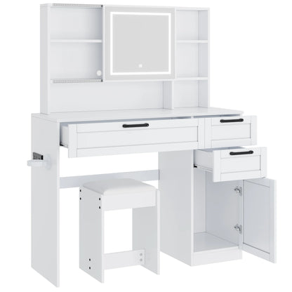SESSLIFE 41''Vanity Set with Charging Station, Large Makeup Desk with LED Sliding Mirror, 3 Lighting Modes Adjustable Brightness, Makeup Dressing Table Set for Adults,Women, White