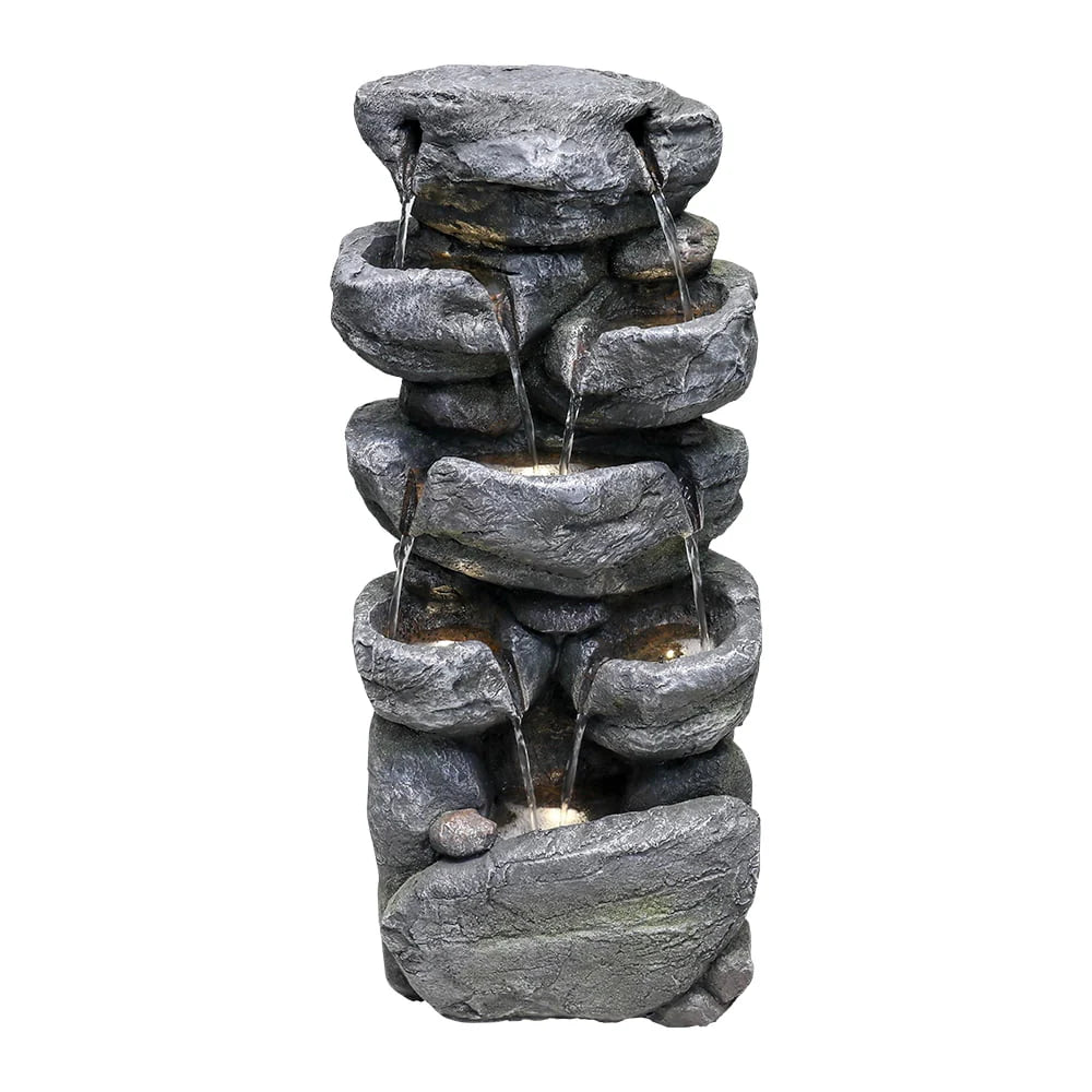 chrismas clearnace! Stacked Rock Fountain with LED Lights - Outdoor Water Fountains Cascading Floor Water Feature Art Decor for Garden,Pation, Deck, Porch