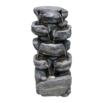 chrismas clearnace! Stacked Rock Fountain with LED Lights - Outdoor Water Fountains Cascading Floor Water Feature Art Decor for Garden,Pation, Deck, Porch