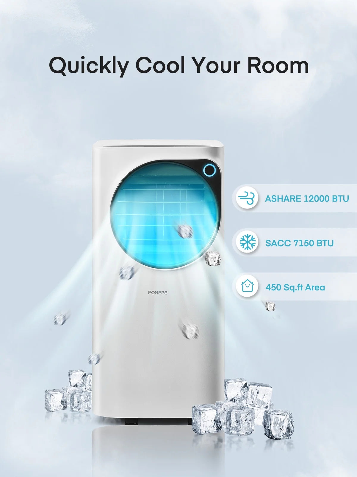 FOHERE 12000 BTU Portable Air Conditioner for Room Cooling and Heating, Covers up to 550 Sq. Ft, 4 IN 1 All Season AC Portable Air Conditioner with Remote Control and Window Kit, White