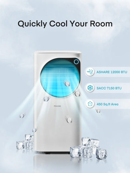 FOHERE 12000 BTU Portable Air Conditioner for Room Cooling and Heating, Covers up to 550 Sq. Ft, 4 IN 1 All Season AC Portable Air Conditioner with Remote Control and Window Kit, White