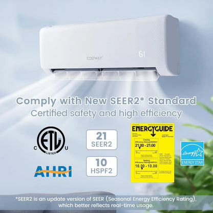 12000BTU Split Air Conditioner, Wall Mount, 21 SEER2, Cooling and Heating, Heating and Frost Protection, Quiet Operation, Energy Efficient, With Remote, Temperature Controls 750 sq. ft.