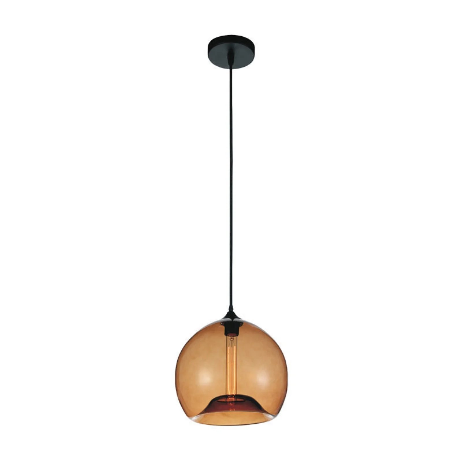 CWI Lighting Glass 1 Light Down Metal Mini Pendant in Black/Amber