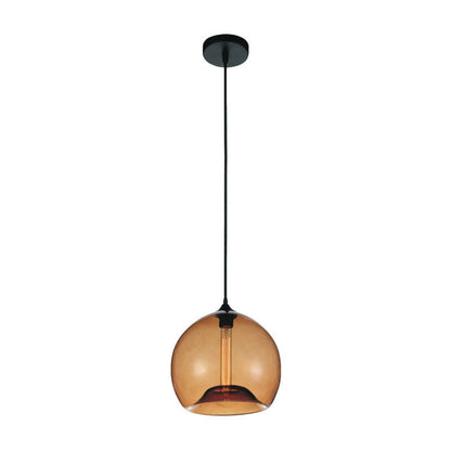 CWI Lighting Glass 1 Light Down Metal Mini Pendant in Black/Amber