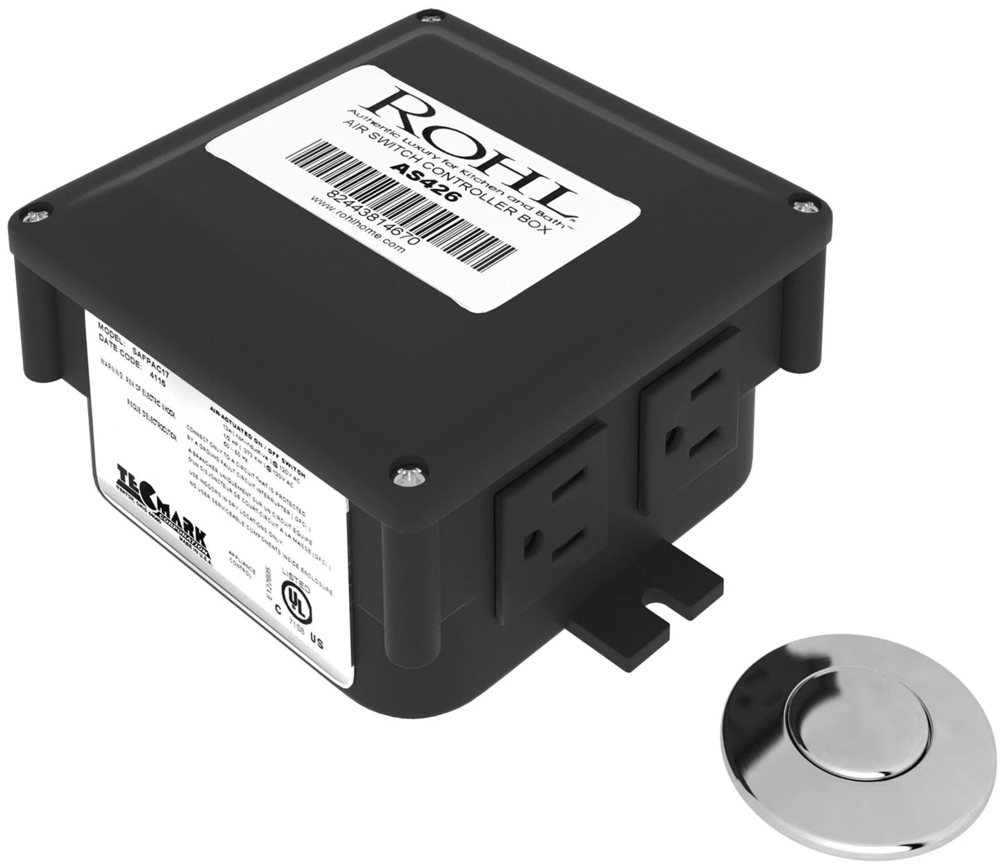 ROHL AS425, 15 Amps 120 Volts Satin Nickel Air Activated Electrical Switch