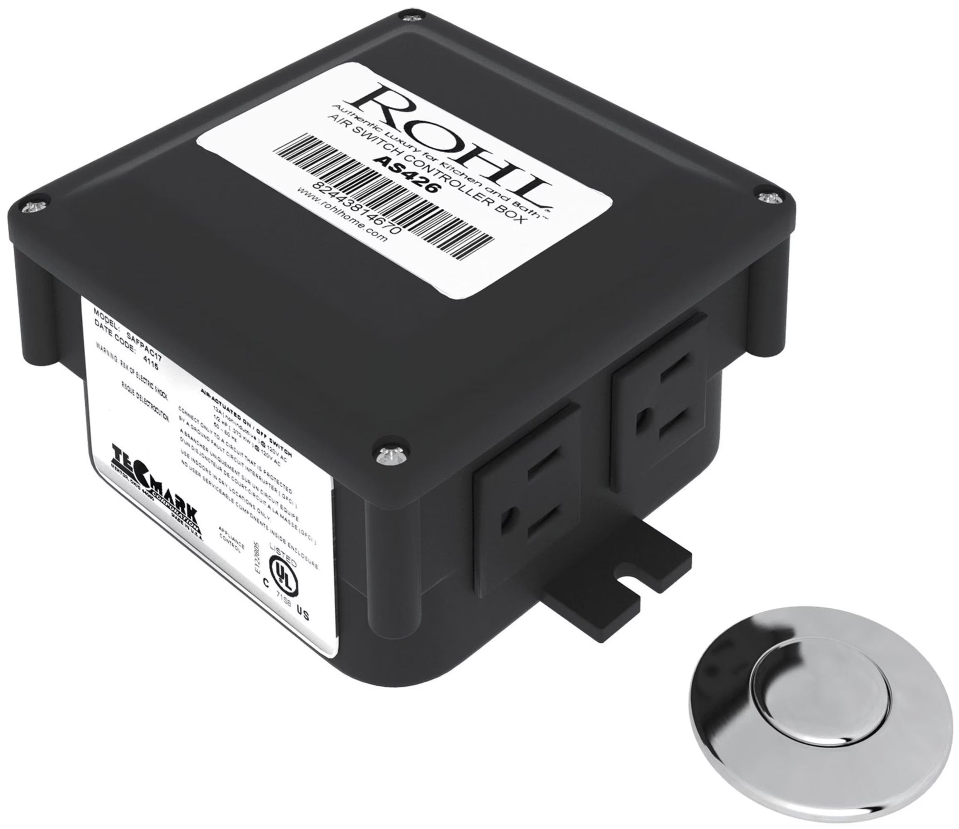 ROHL AS425, 15 Amps 120 Volts Satin Nickel Air Activated Electrical Switch
