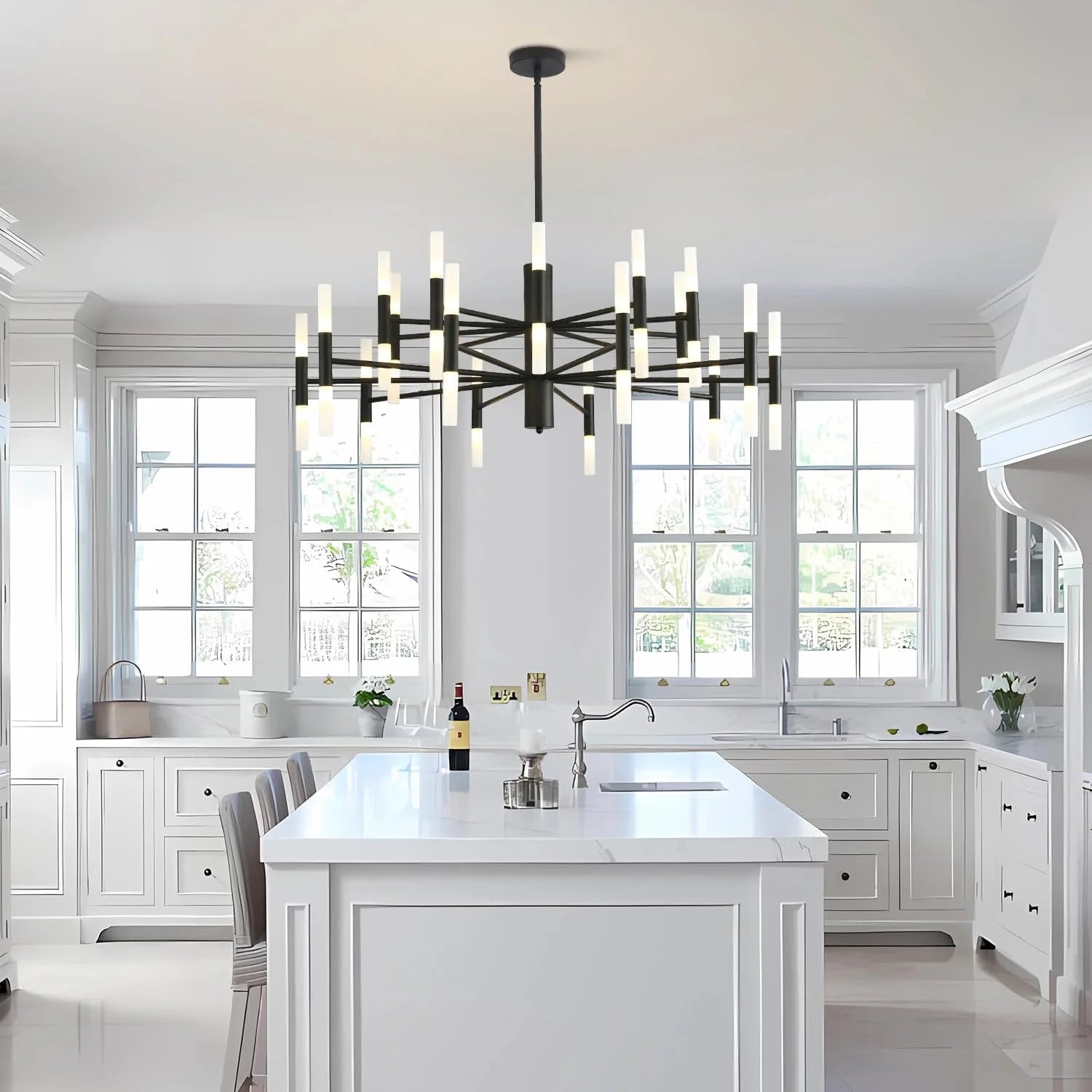 KCO Lighting Black Sputnik Light Fixture, Vintage Chandelier 40 Lights, Mid Century Modern LED Farmhouse Ceiling Light