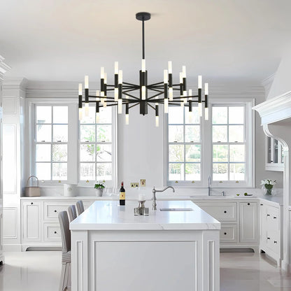 KCO Lighting Black Sputnik Light Fixture, Vintage Chandelier 40 Lights, Mid Century Modern LED Farmhouse Ceiling Light